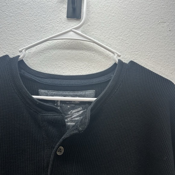 Old Navy Black Waffle Knit Henley Thermal Shirt Long Sleeve Y2K Sz XL Grunge - Picture 2 of 5